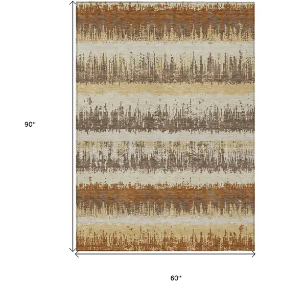 Brown Beige And Ivory Striped Washable Indoor Outdoor Area Rug Photo 3