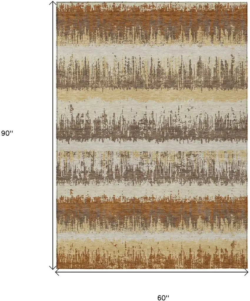 Brown Beige And Ivory Striped Washable Indoor Outdoor Area Rug Photo 3