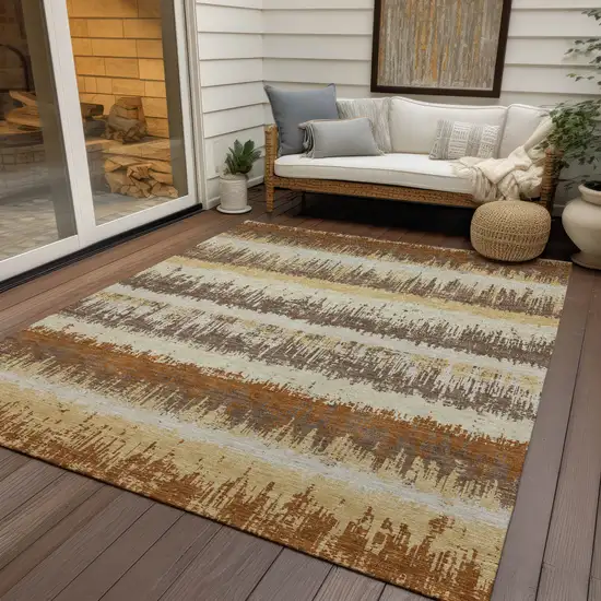 Brown Beige And Ivory Striped Washable Indoor Outdoor Area Rug Photo 7