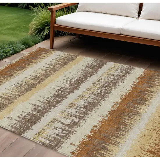 Brown Beige And Ivory Striped Washable Indoor Outdoor Area Rug Photo 1
