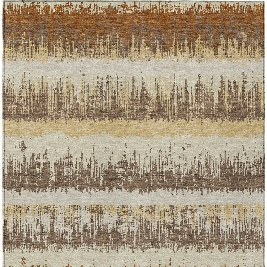 Brown Beige And Ivory Striped Washable Indoor Outdoor Area Rug Photo 5