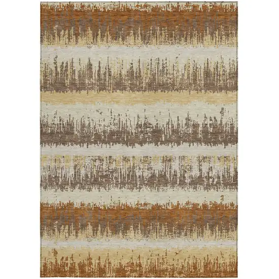 Brown Beige And Ivory Striped Washable Indoor Outdoor Area Rug Photo 6
