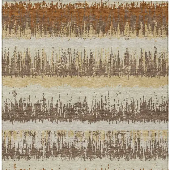 Brown Beige And Ivory Striped Washable Indoor Outdoor Area Rug Photo 6