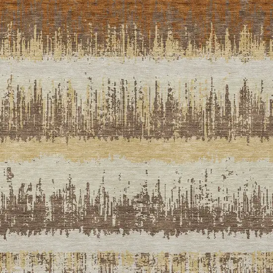 Brown Beige And Ivory Striped Washable Indoor Outdoor Area Rug Photo 5