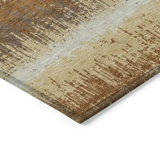 Brown Beige And Ivory Striped Washable Indoor Outdoor Area Rug Photo 4