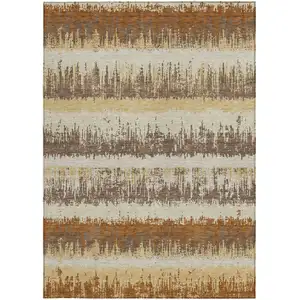 Photo of Brown Beige And Ivory Striped Washable Indoor Outdoor Area Rug