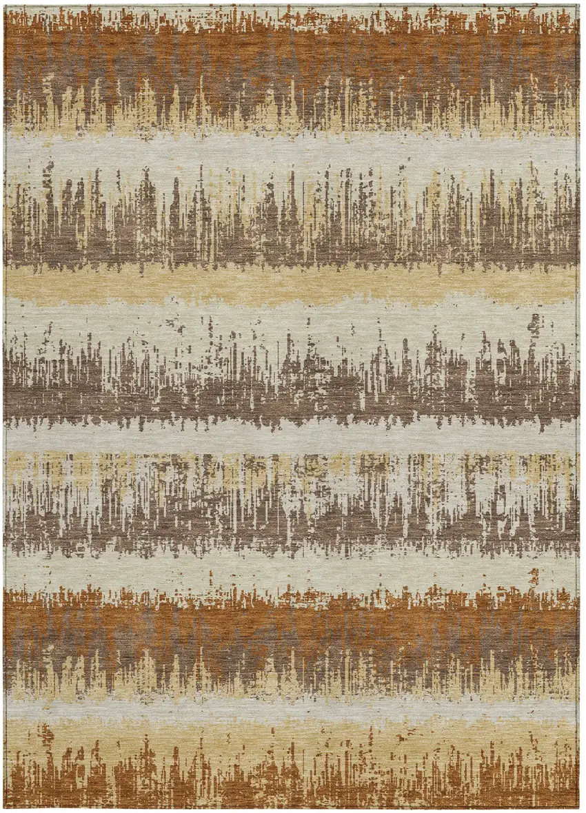 Brown Beige And Ivory Striped Washable Indoor Outdoor Area Rug Photo 6