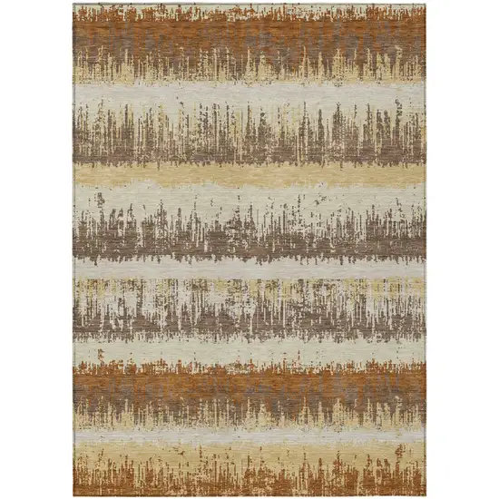 Brown Beige And Ivory Striped Washable Indoor Outdoor Area Rug Photo 2