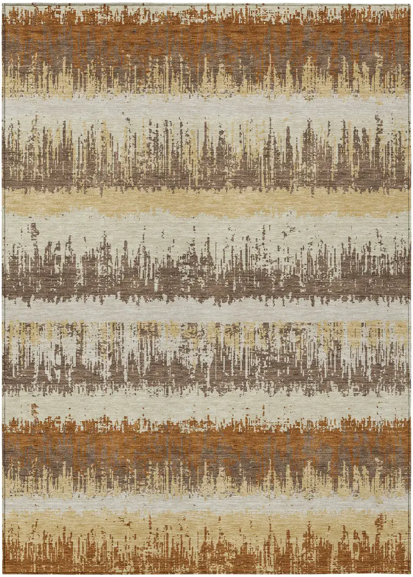 Brown Beige And Ivory Striped Washable Indoor Outdoor Area Rug Photo 2