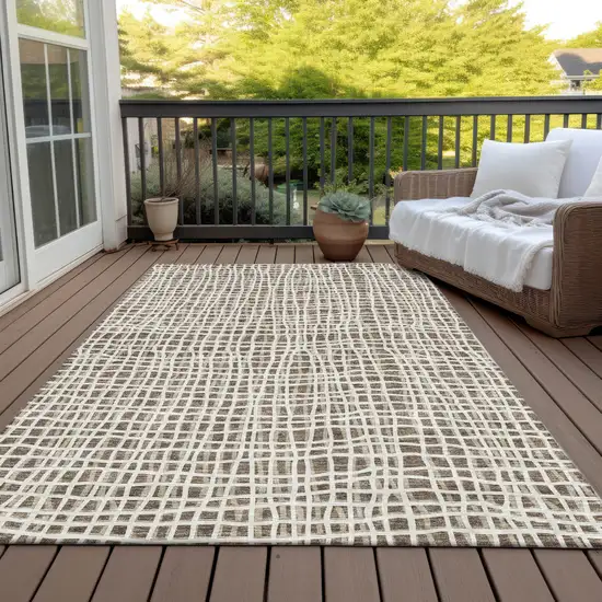 Brown Beige And Ivory Striped Washable Indoor Outdoor Area Rug Photo 6
