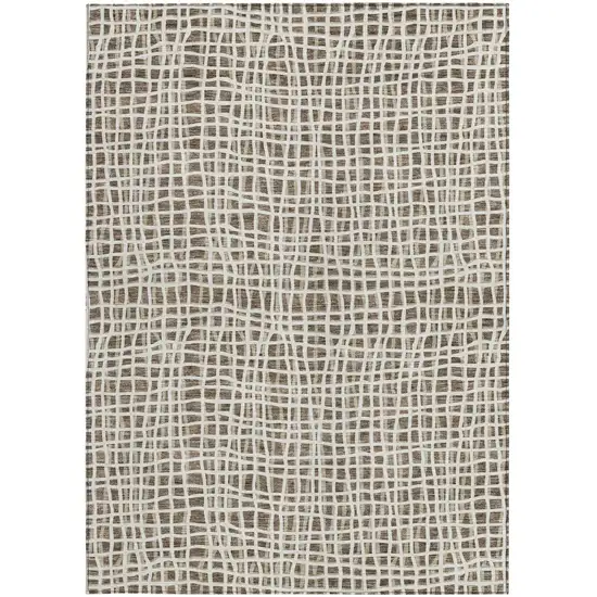 Brown Beige And Ivory Striped Washable Indoor Outdoor Area Rug Photo 5