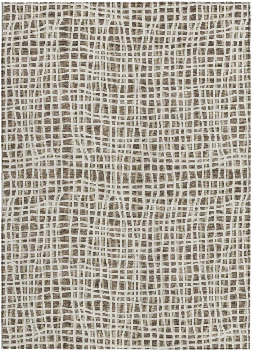Brown Beige And Ivory Striped Washable Indoor Outdoor Area Rug Photo 5
