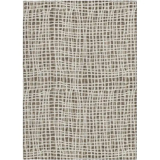 Brown Beige And Ivory Striped Washable Indoor Outdoor Area Rug Photo 5