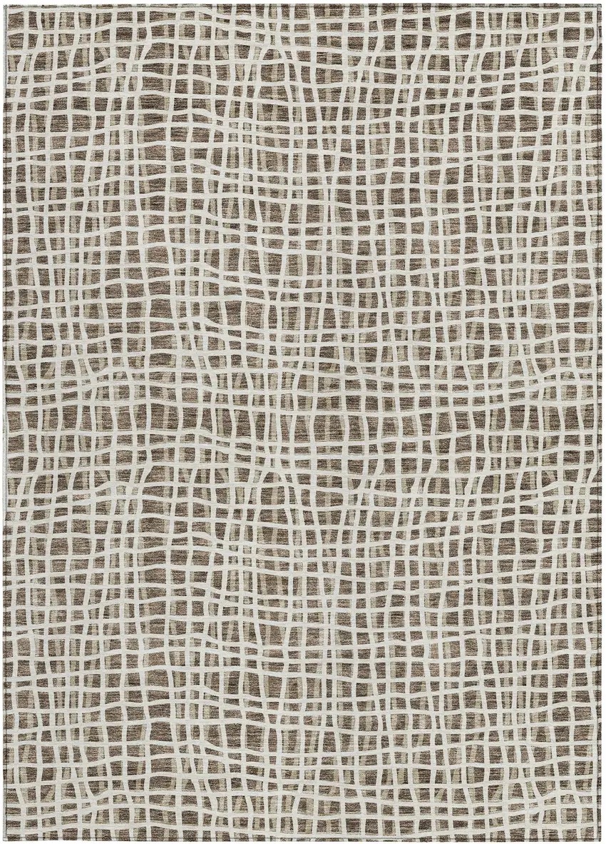 Brown Beige And Ivory Striped Washable Indoor Outdoor Area Rug Photo 5