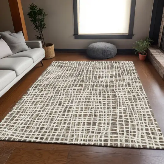 Brown Beige And Ivory Striped Washable Indoor Outdoor Area Rug Photo 7