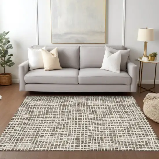 Brown Beige And Ivory Striped Washable Indoor Outdoor Area Rug Photo 8