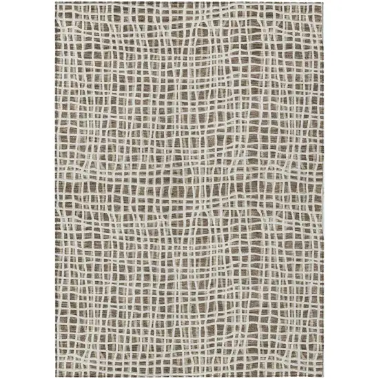 Brown Beige And Ivory Striped Washable Indoor Outdoor Area Rug Photo 2