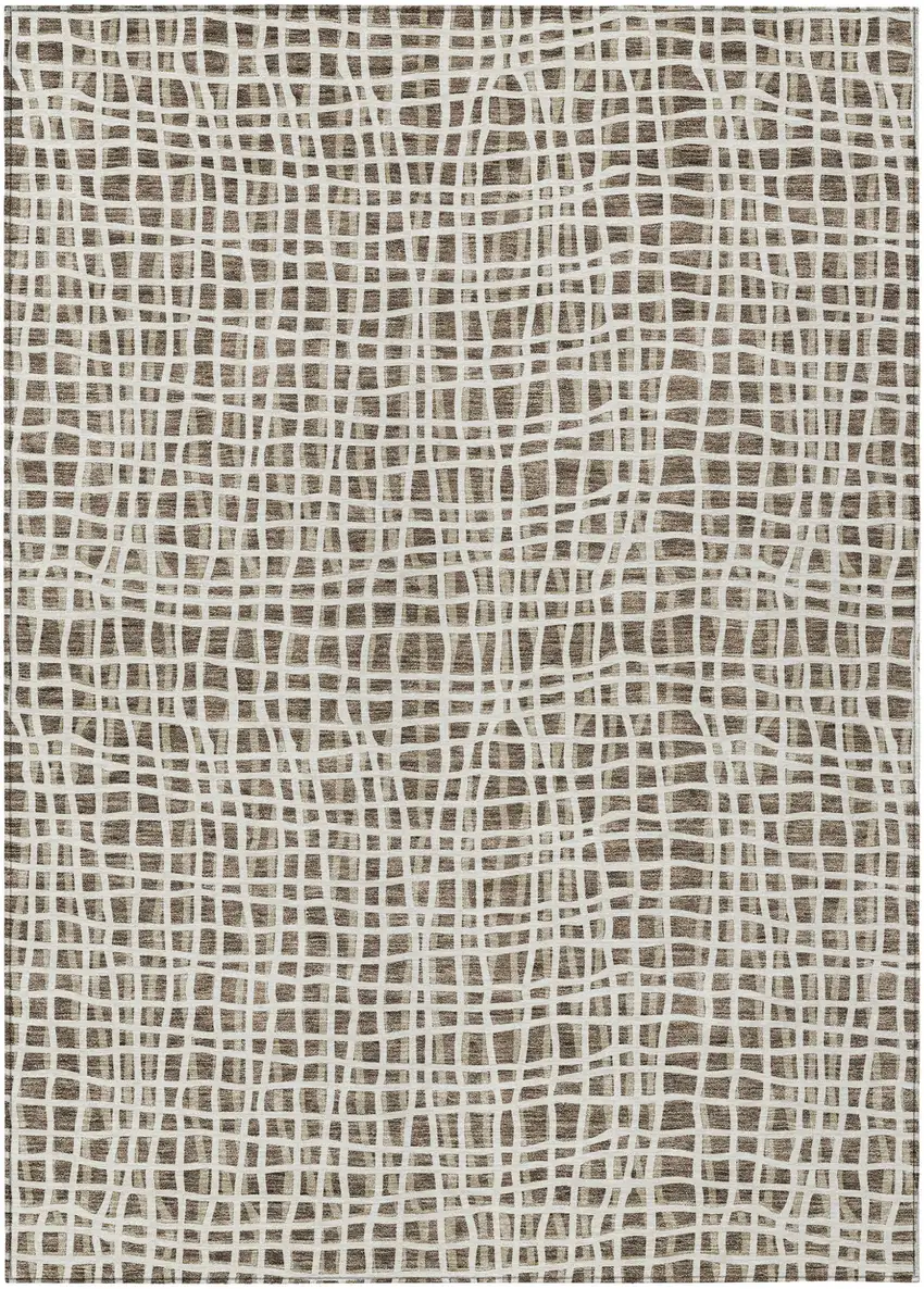 Brown Beige And Ivory Striped Washable Indoor Outdoor Area Rug Photo 2