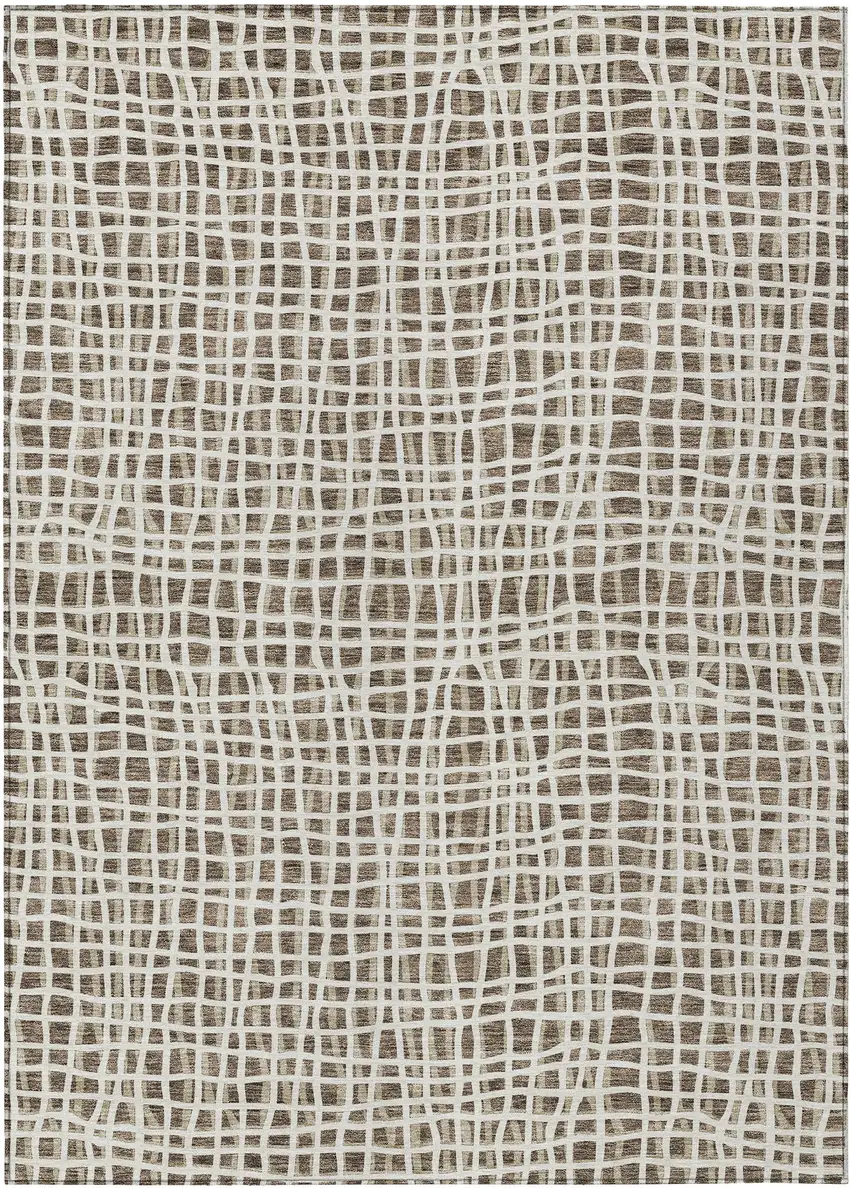 Brown Beige And Ivory Striped Washable Indoor Outdoor Area Rug Photo 2