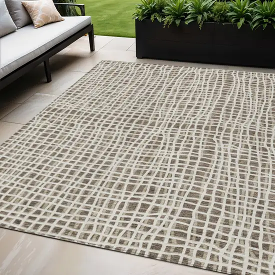 Brown Beige And Ivory Striped Washable Indoor Outdoor Area Rug Photo 1