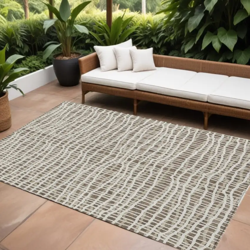 Brown Beige And Ivory Striped Washable Indoor Outdoor Area Rug Photo 1