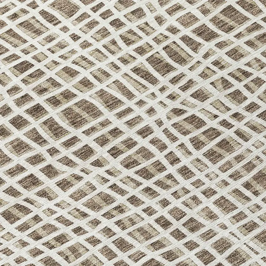 Brown Beige And Ivory Striped Washable Indoor Outdoor Area Rug Photo 7