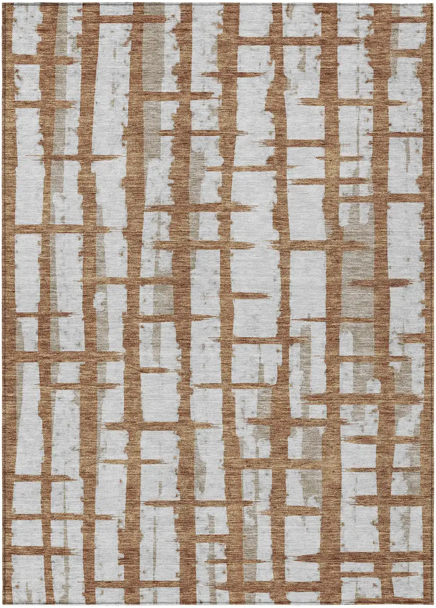 Brown Beige And Ivory Striped Washable Indoor Outdoor Area Rug Photo 2