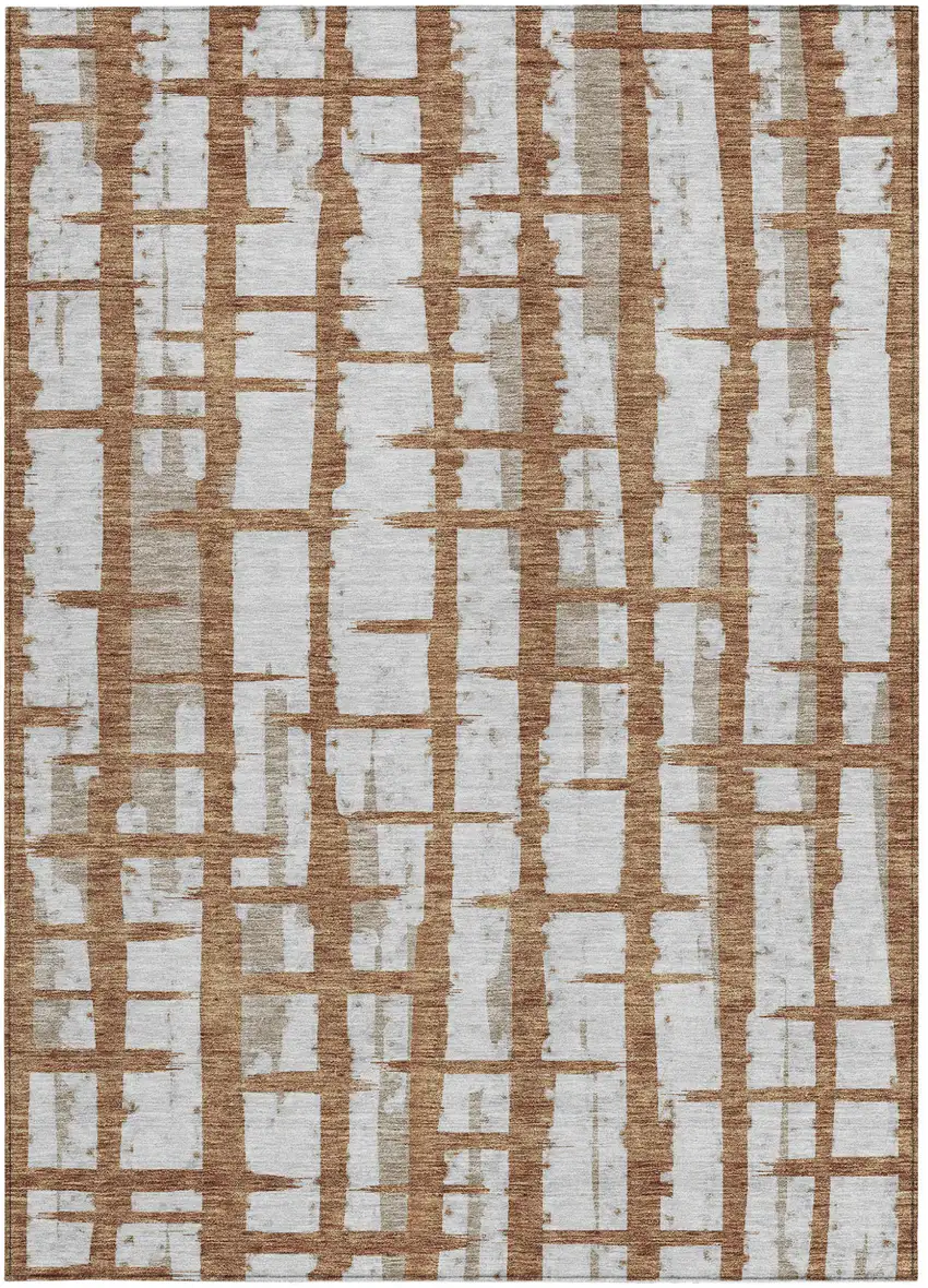 Brown Beige And Ivory Striped Washable Indoor Outdoor Area Rug Photo 6