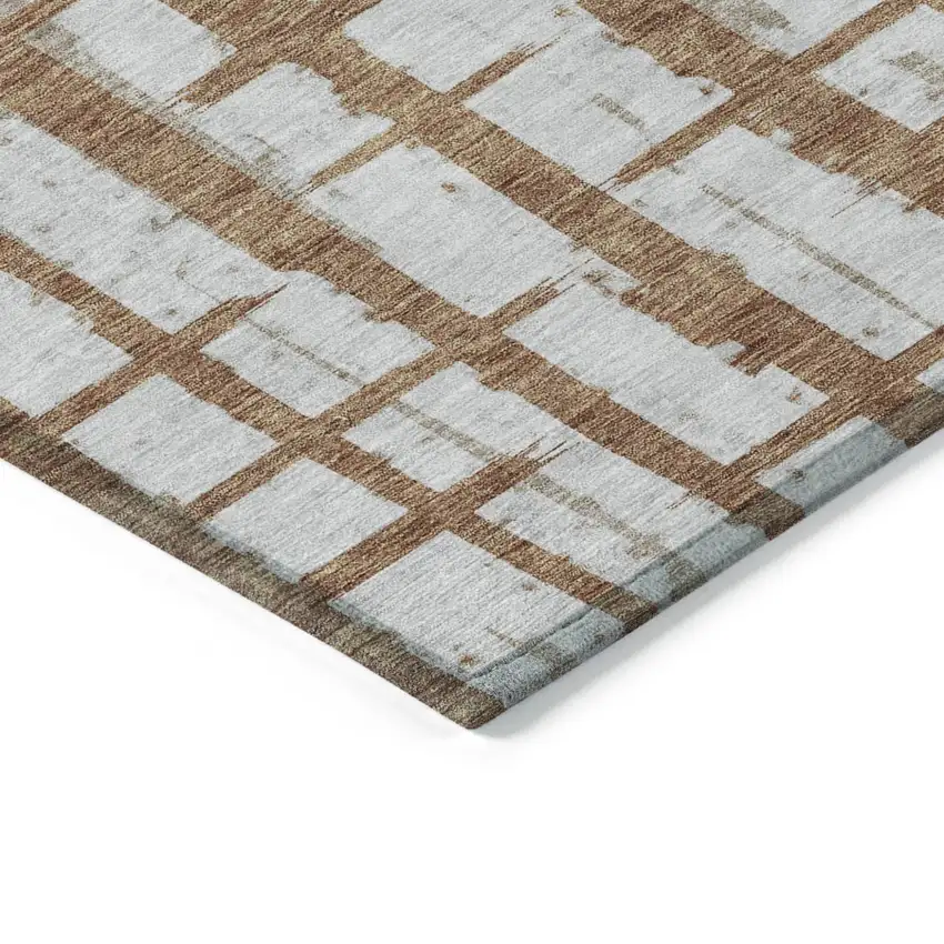 Brown Beige And Ivory Striped Washable Indoor Outdoor Area Rug Photo 5