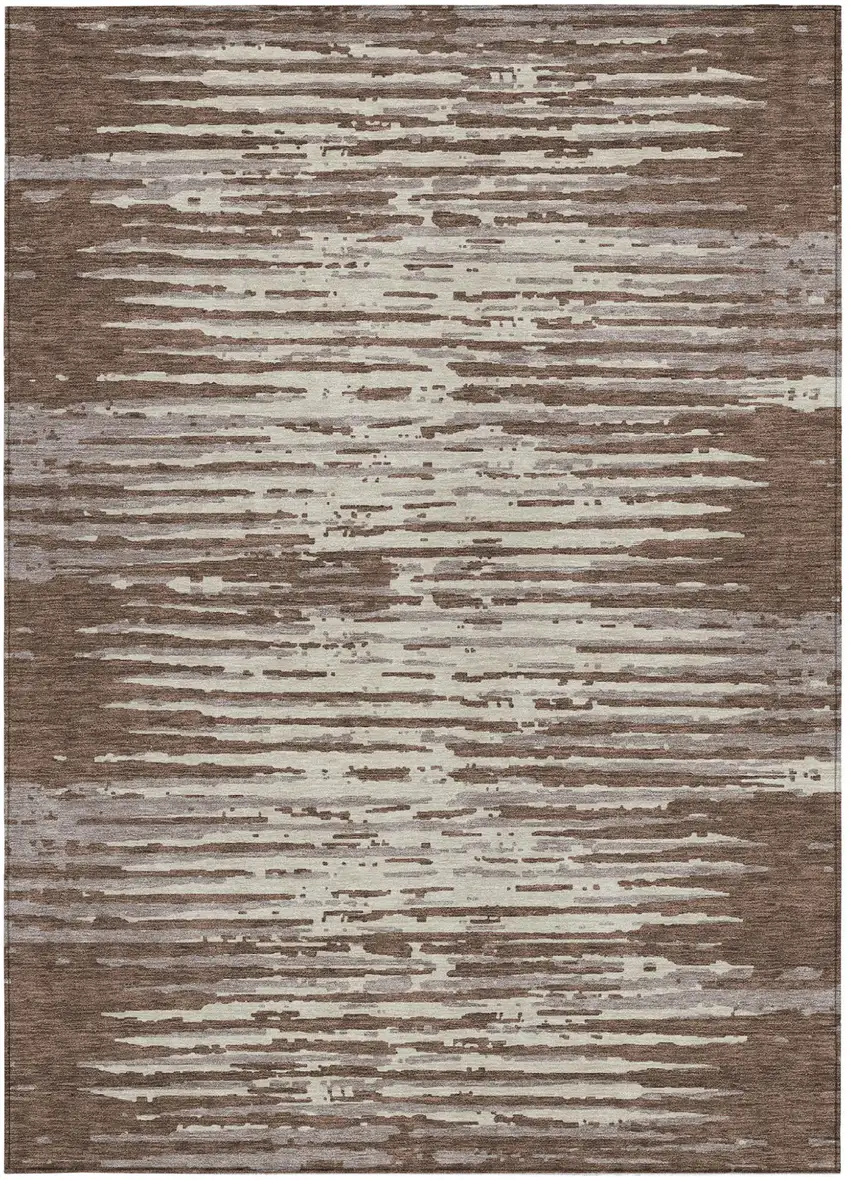 Brown Beige And Ivory Striped Washable Indoor Outdoor Area Rug Photo 7