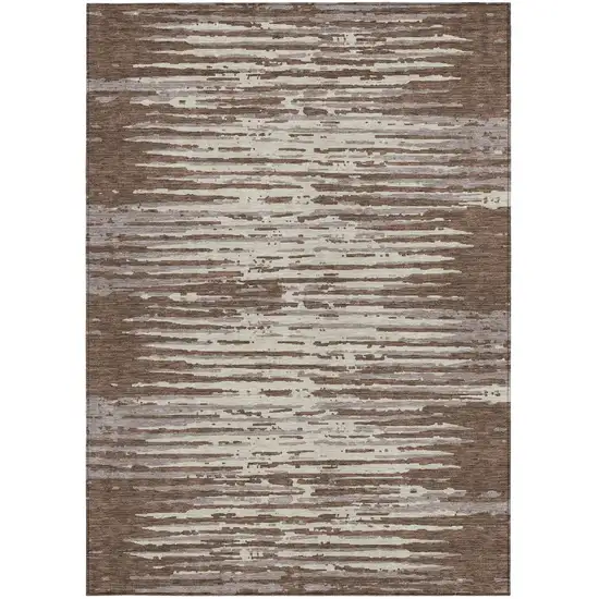 Brown Beige And Ivory Striped Washable Indoor Outdoor Area Rug Photo 6