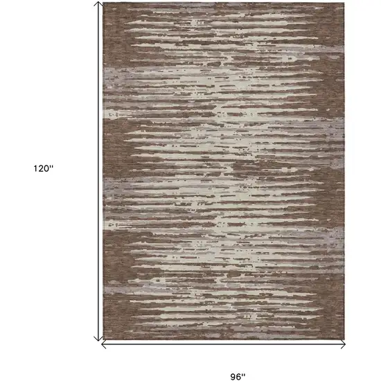 Brown Beige And Ivory Striped Washable Indoor Outdoor Area Rug Photo 3