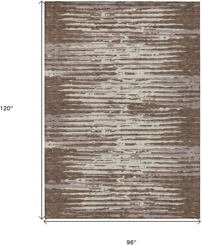 Brown Beige And Ivory Striped Washable Indoor Outdoor Area Rug Photo 3
