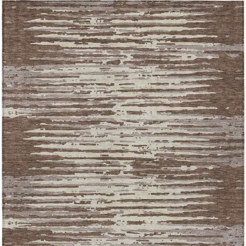 Brown Beige And Ivory Striped Washable Indoor Outdoor Area Rug Photo 7