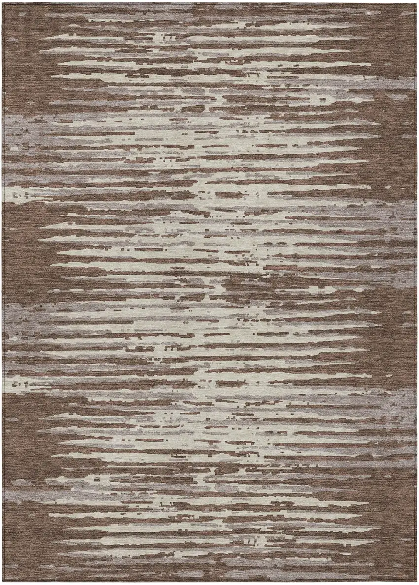 Brown Beige And Ivory Striped Washable Indoor Outdoor Area Rug Photo 2