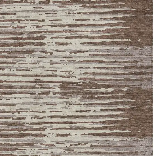 Brown Beige And Ivory Striped Washable Indoor Outdoor Area Rug Photo 6
