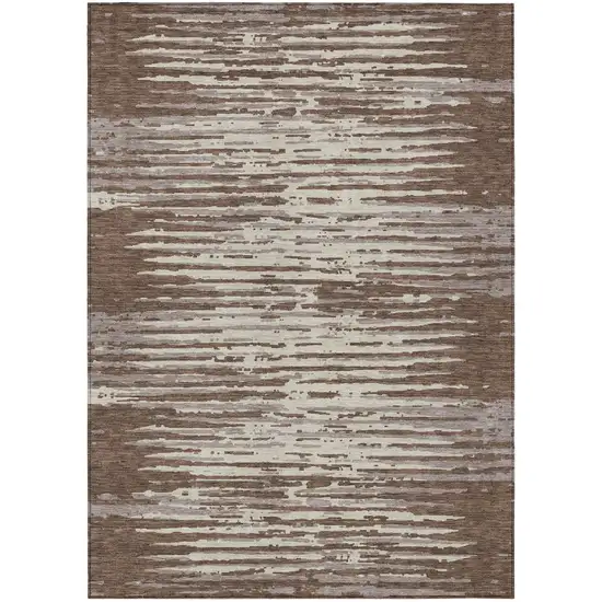 Brown Beige And Ivory Striped Washable Indoor Outdoor Area Rug Photo 2