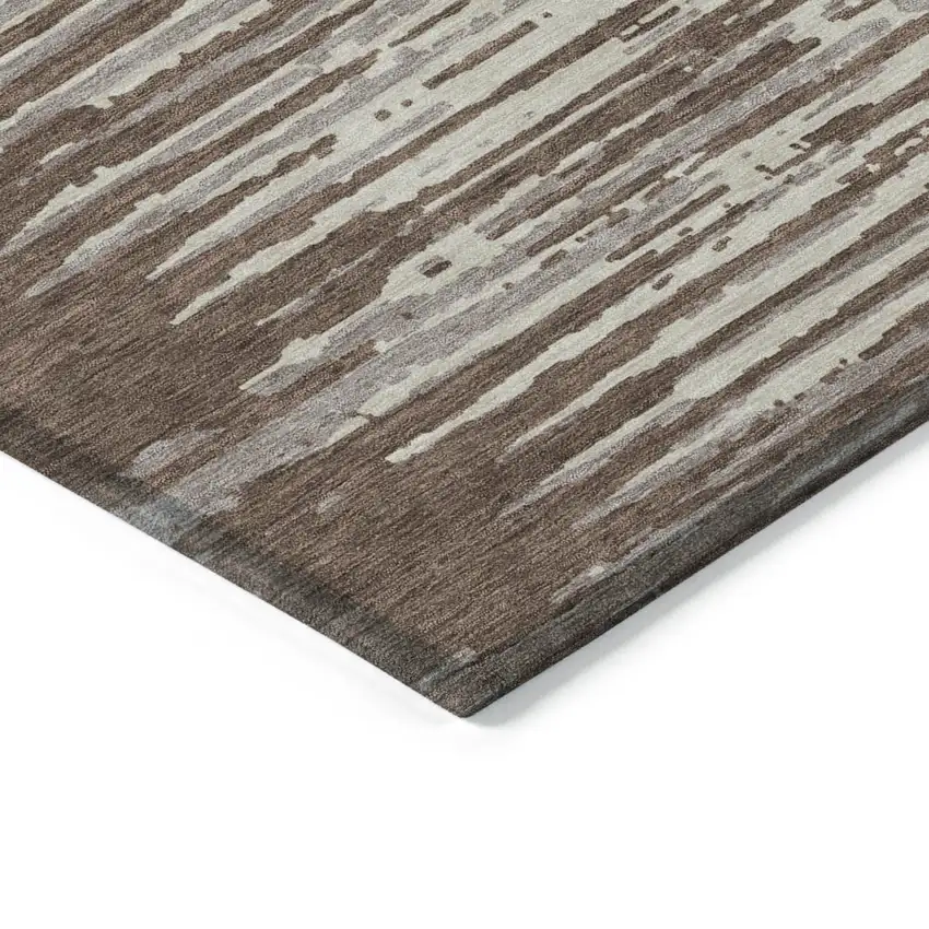 Brown Beige And Ivory Striped Washable Indoor Outdoor Area Rug Photo 5