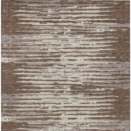 Brown Beige And Ivory Striped Washable Indoor Outdoor Area Rug Photo 7