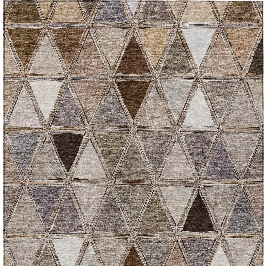 Brown Beige And Khaki Geometric Washable Indoor Outdoor Area Rug Photo 5