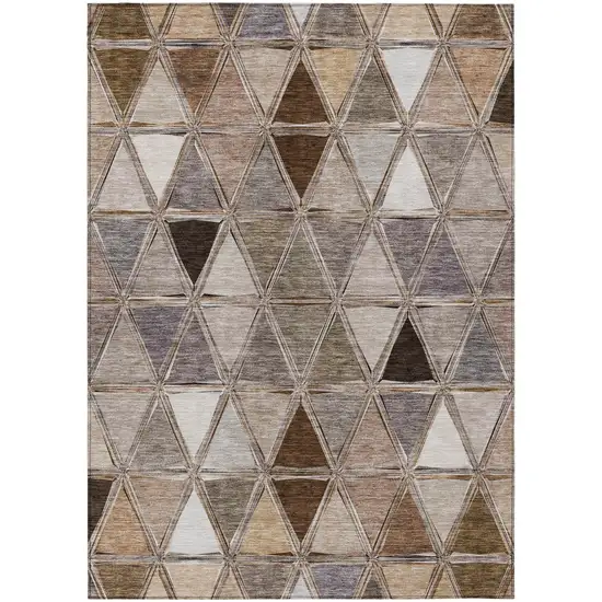 Brown Beige And Khaki Geometric Washable Indoor Outdoor Area Rug Photo 1