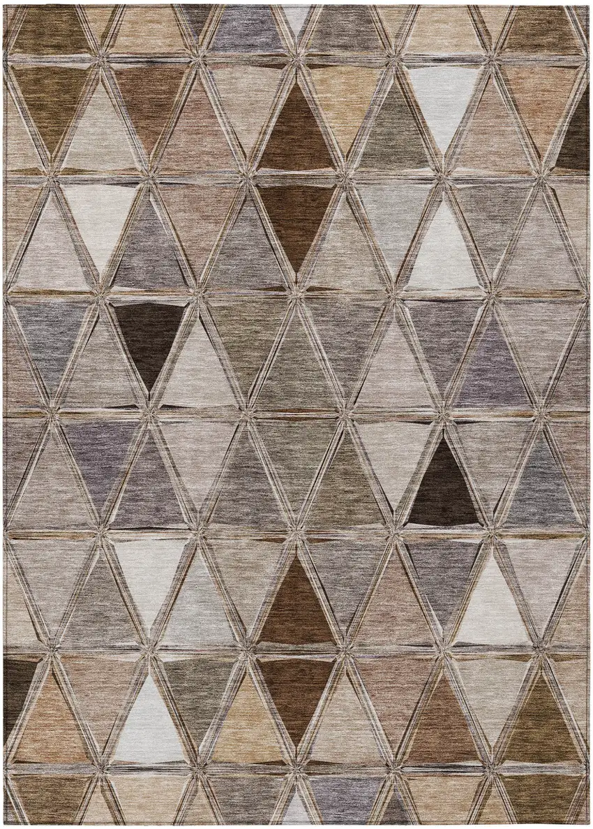 Brown Beige And Khaki Geometric Washable Indoor Outdoor Area Rug Photo 1
