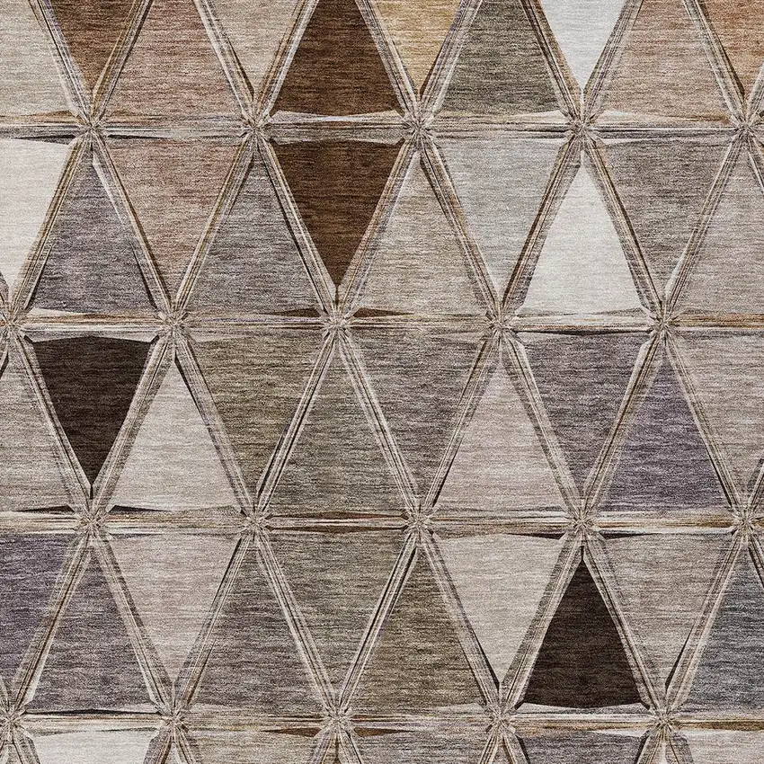 Brown Beige And Khaki Geometric Washable Indoor Outdoor Area Rug Photo 3