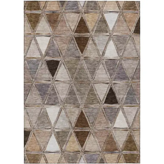 Brown Beige And Khaki Geometric Washable Indoor Outdoor Area Rug Photo 2