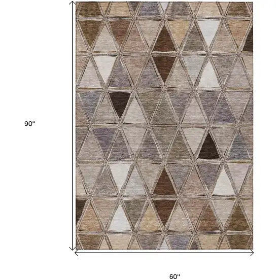 Brown Beige And Khaki Geometric Washable Indoor Outdoor Area Rug Photo 3
