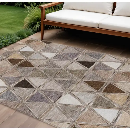 Brown Beige And Khaki Geometric Washable Indoor Outdoor Area Rug Photo 1