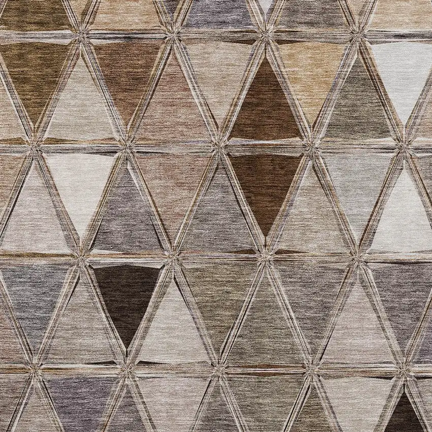 Brown Beige And Khaki Geometric Washable Indoor Outdoor Area Rug Photo 3