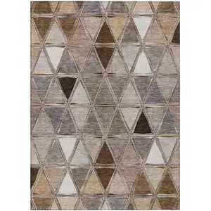 Photo of Brown Beige And Khaki Geometric Washable Indoor Outdoor Area Rug