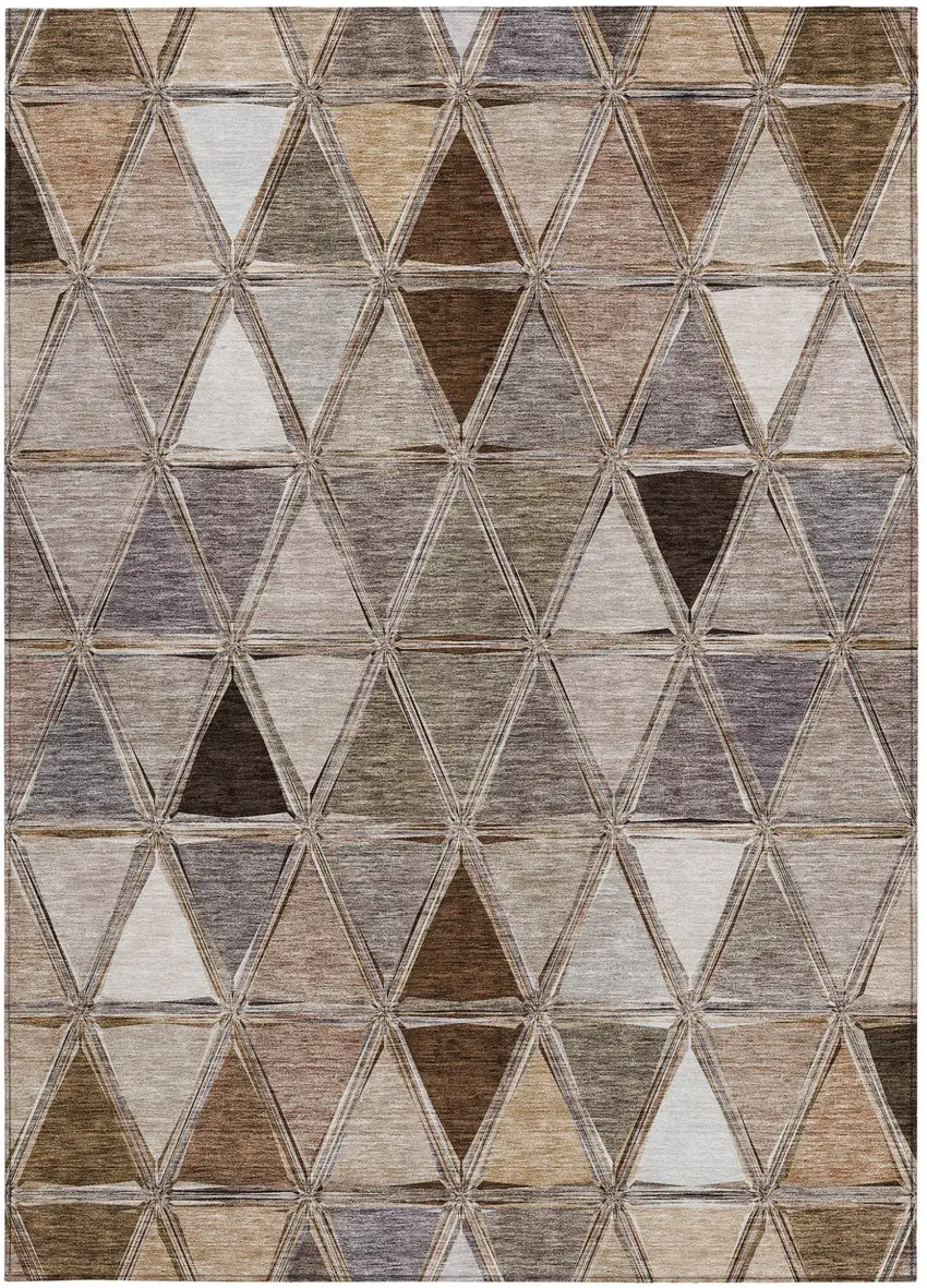 Brown Beige And Khaki Geometric Washable Indoor Outdoor Area Rug Photo 5