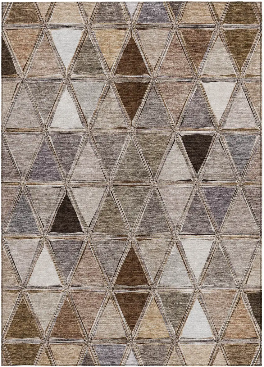 Brown Beige And Khaki Geometric Washable Indoor Outdoor Area Rug Photo 5